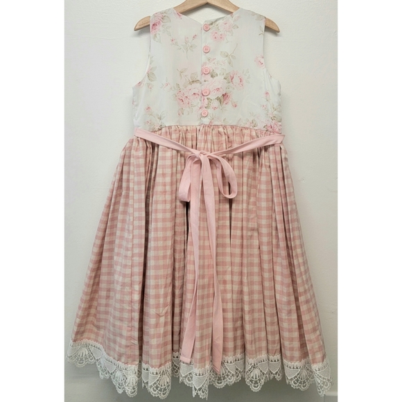 Dollcake Dress Maddy Pink White Plaid Roses Floral Full Skirt Girls 10 NWT - Picture 10 of 12